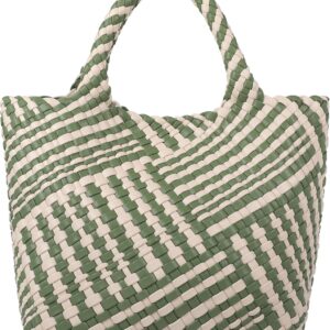 Queenoris Woven Bag for Women, Vegan Leather Tote Bag Large Summer Beach Travel Handbag and Purse Retro Handmade Shoulder Bag